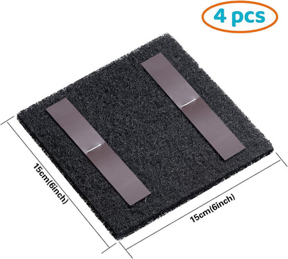 Four pack of six inch square charcoal filter replacements for pet waste trash cans.