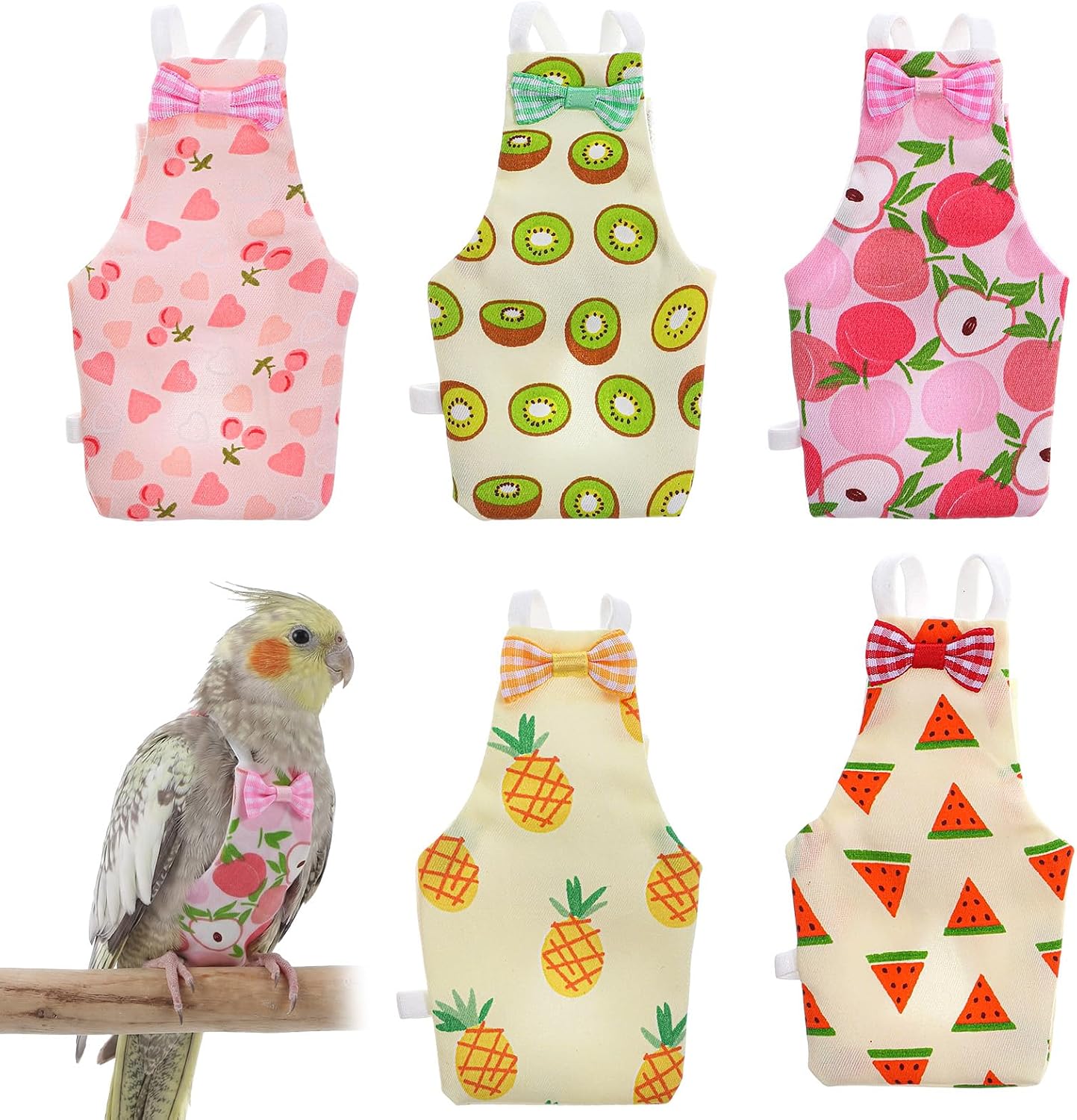 HJZHII Reusable Bird Diaper Flight Suit front view showing fruit pattern