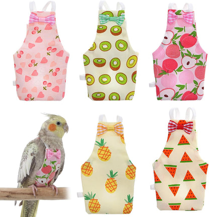 HJZHII Reusable Bird Diaper Flight Suit front view showing fruit pattern