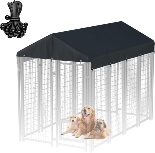 LYBOSH outdoor dog kennel replacement cover 8x4 feet front view on a black pet enclosure