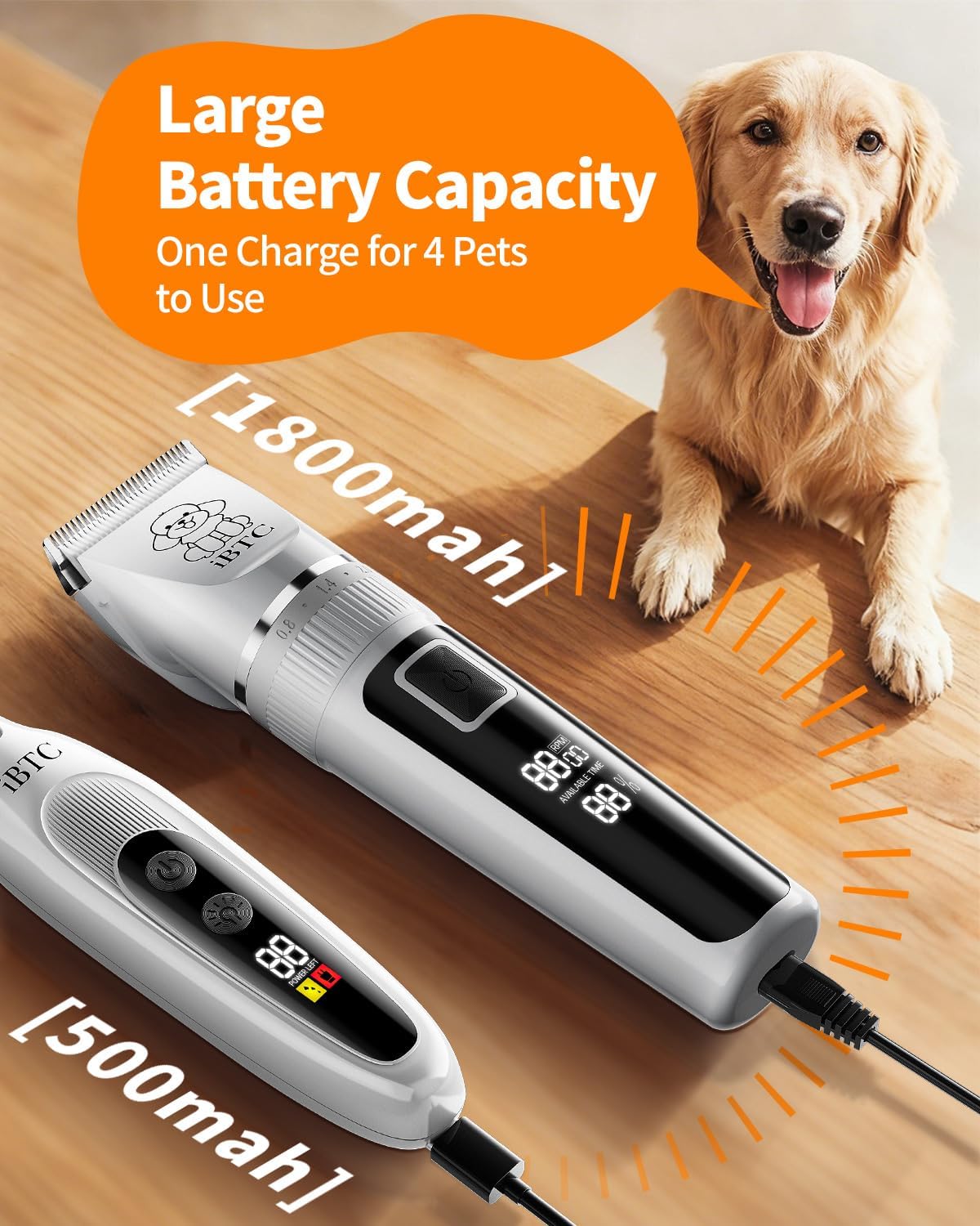 Close up view of the oneisall dog nail grinder attachment with built in LED safety light.