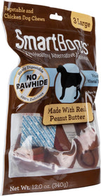 Back label details of SmartBones peanut butter large chew bones showing vitamin enrichment