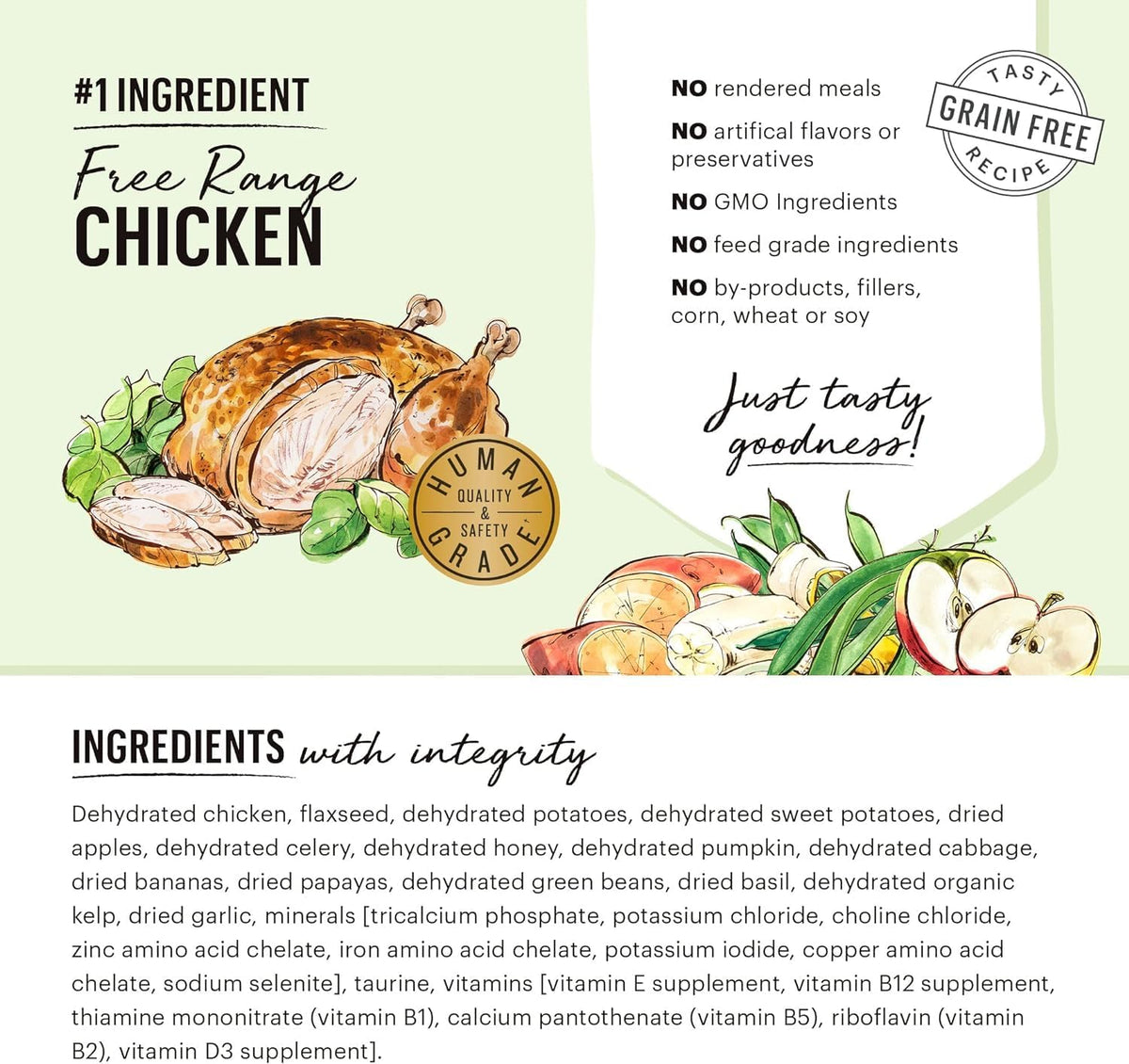 Dehydrated grain free dog food texture and ingredients