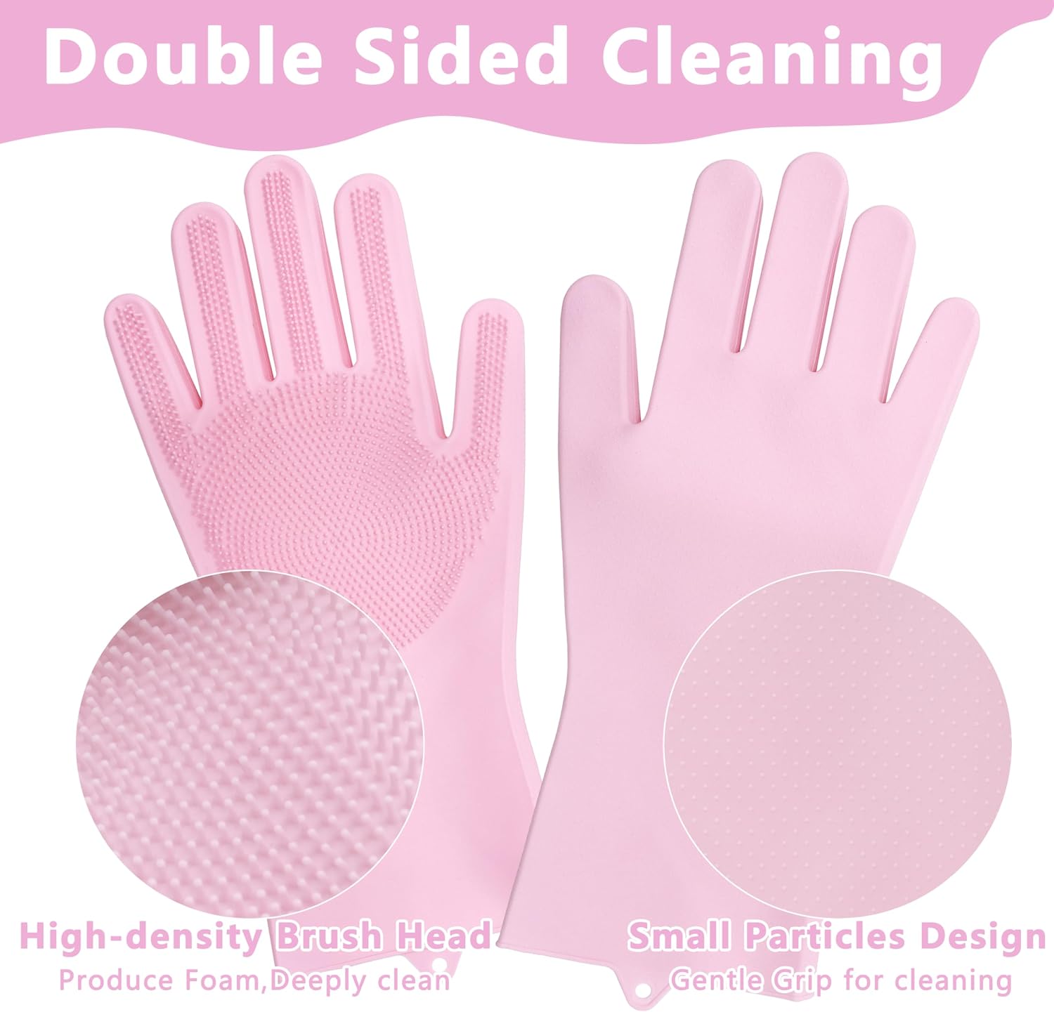 Close up of five finger design on pink pet bathing gloves