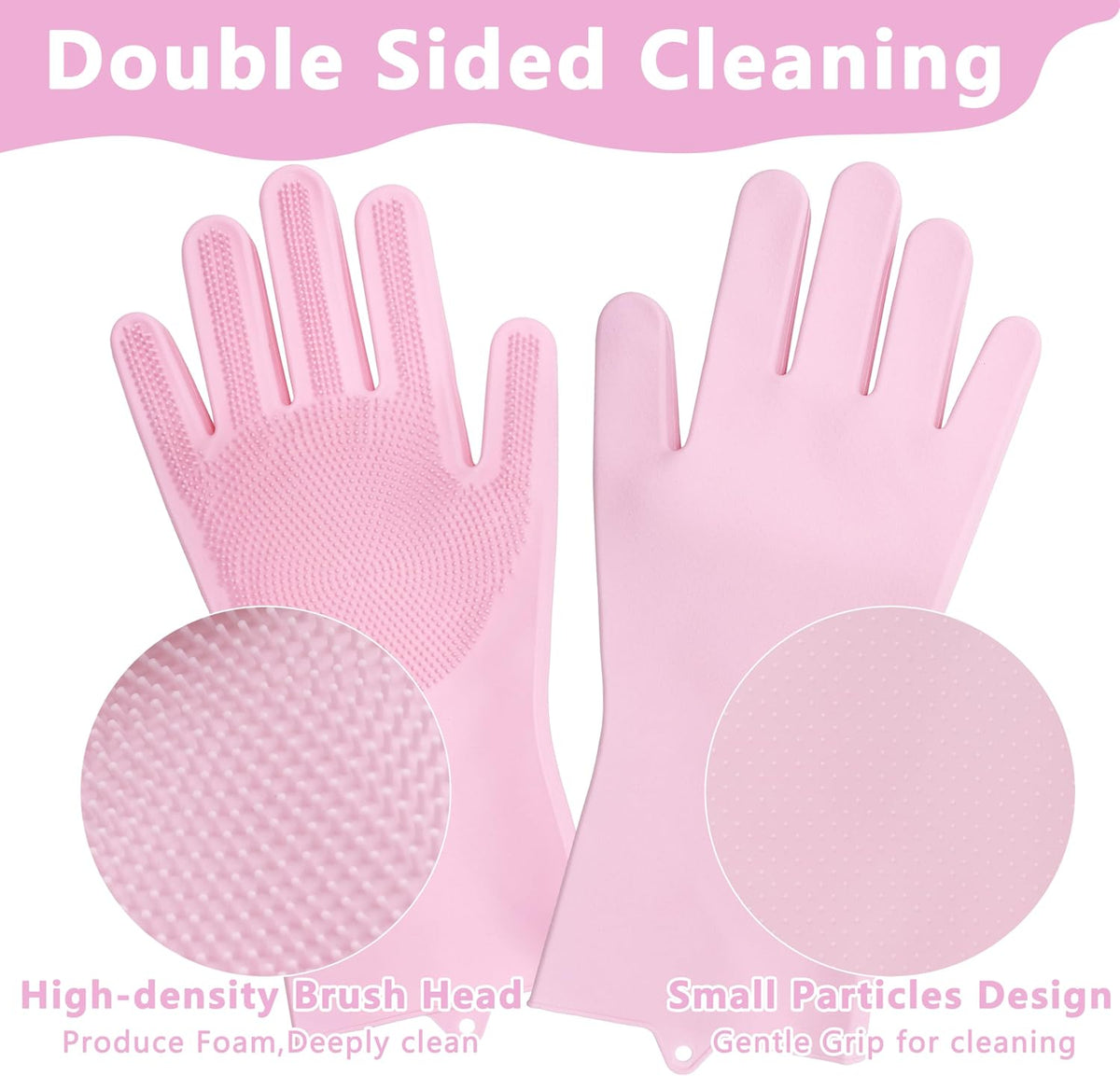 Close up of five finger design on pink pet bathing gloves