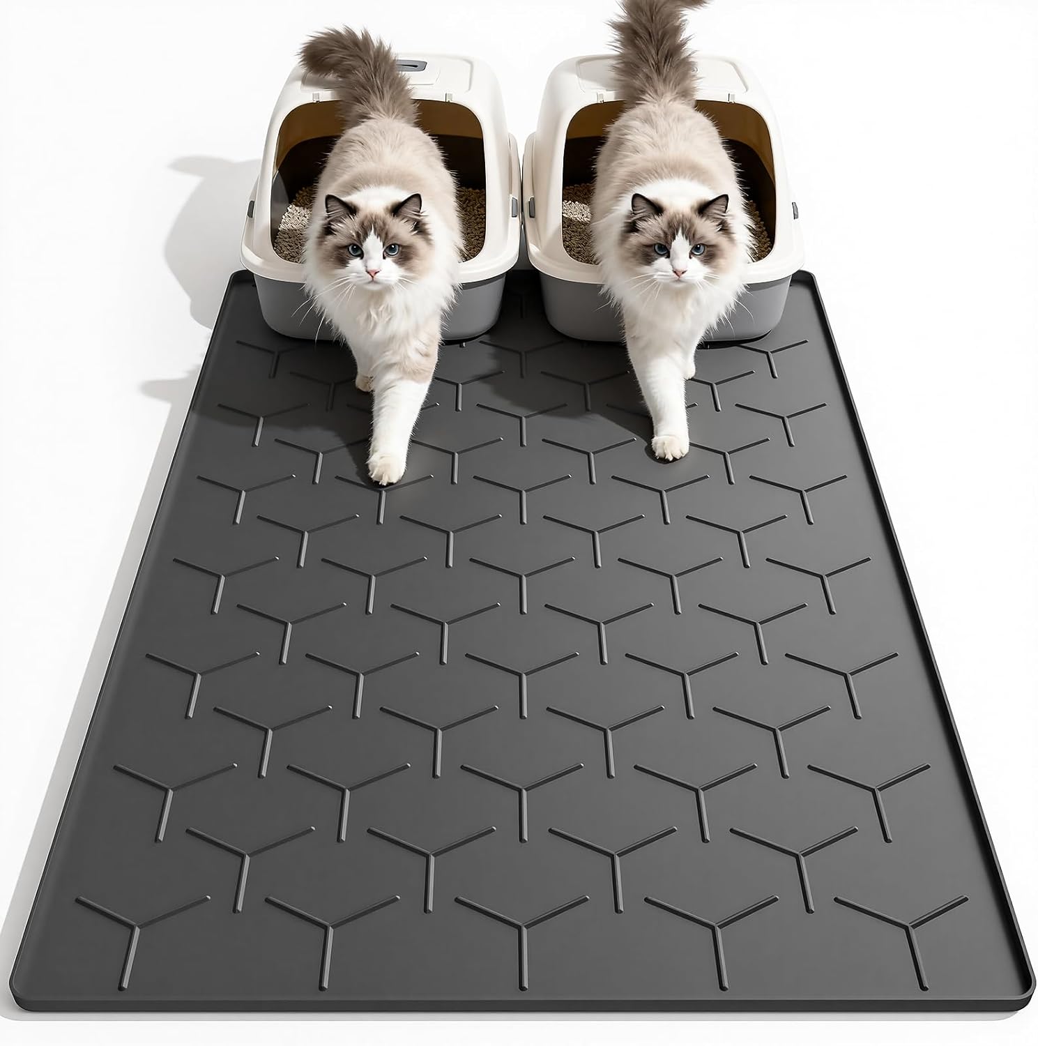 Garoopion Cat Litter Box Mat, Large 40" X 28" Litter Trapping Mat for Cats, Waterproof Silicone Pad for Floor, Gray - Image 9