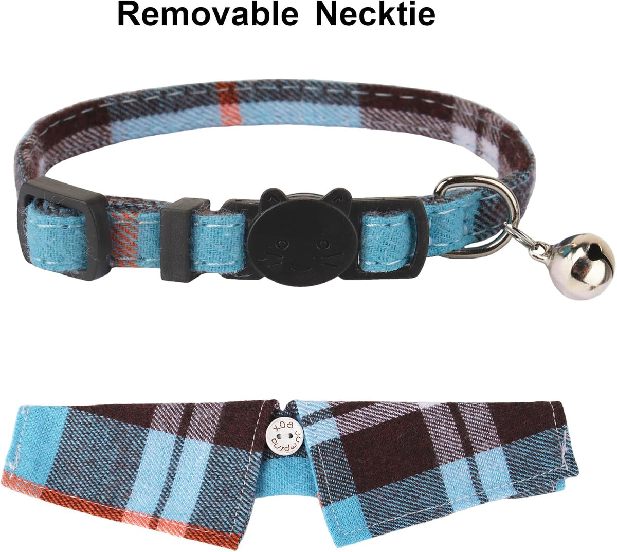 Boy Cat Collar Breakaway with Bell, Blue Plaid Cat Shirt Collar - Image 5