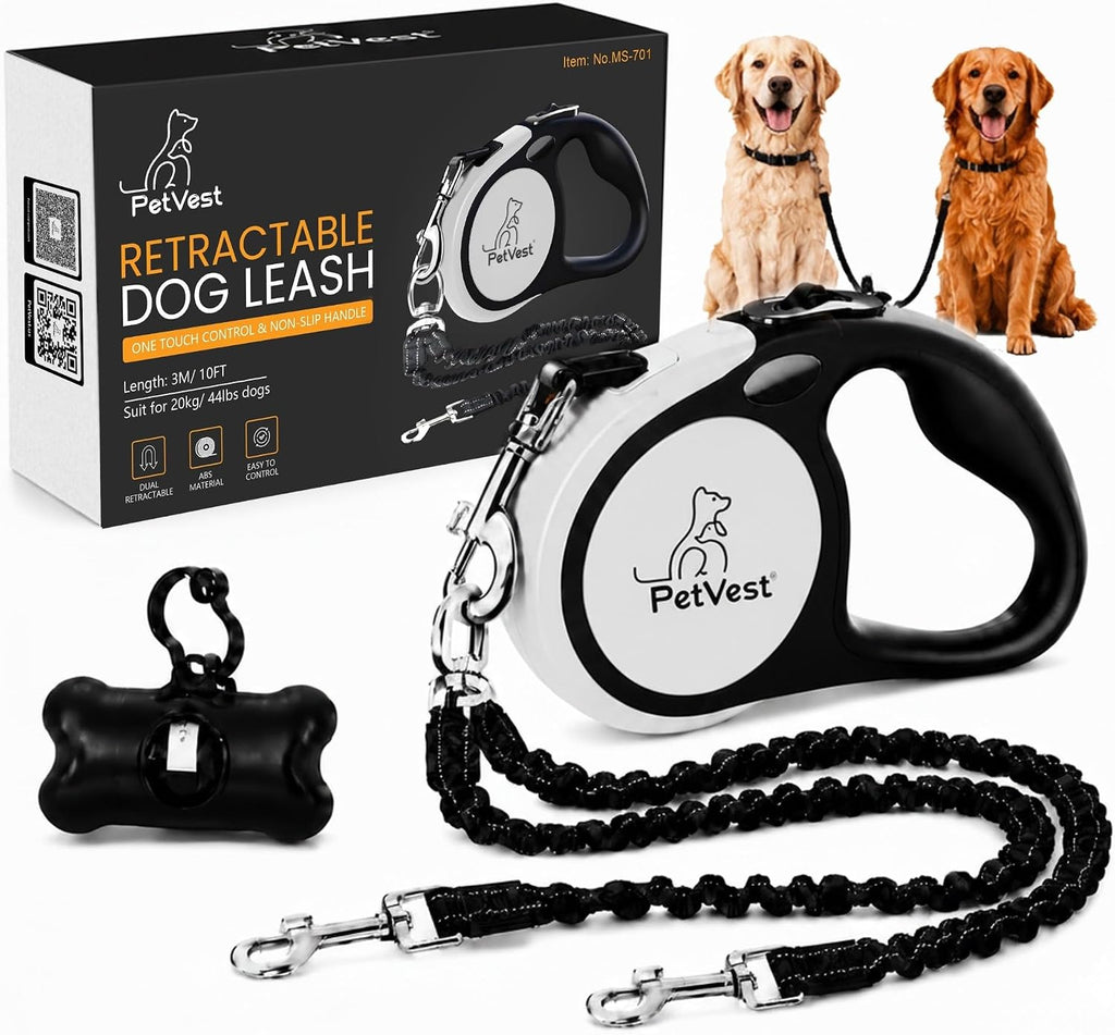 Dual Retractable Dog Leash - 16 FT Tangle-Free Leash for 2 Dogs, Detachable for Single Use, One-Button Brake & Lock, Up to 77 lbs Each, 360 degrees Swivel, Non-Slip Handle + Poop Bag Holder - Image 9