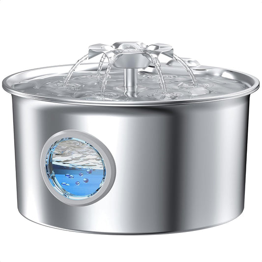 IHOUONE stainless steel cat water fountain front view