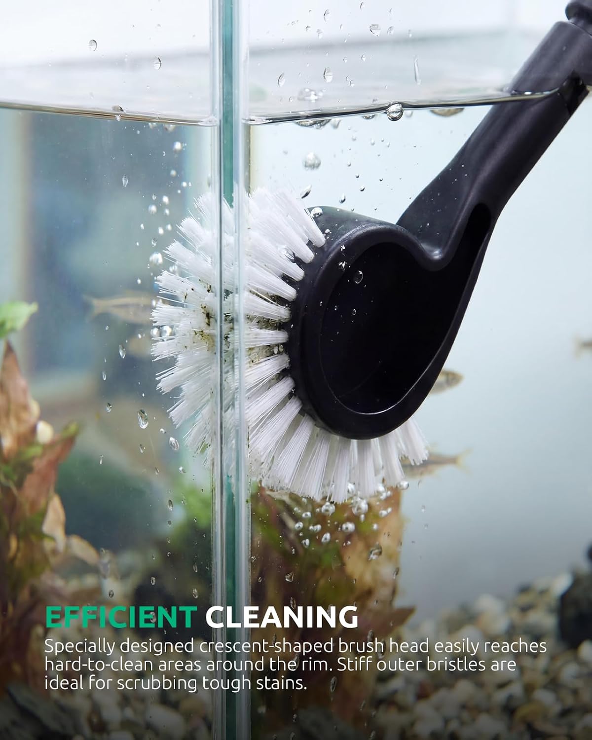 SEAOURA flexible mesh fish net attachment collecting debris safely from a home aquarium setup.