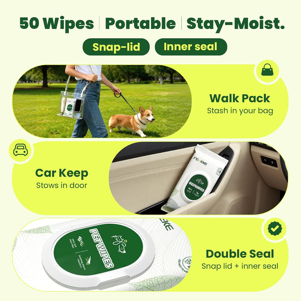 Secure flip top resealable lid packaging on the USA imported pet wipes bundle.
