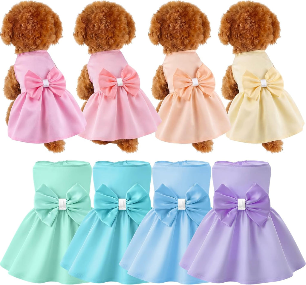 Cute summer pet apparel set with satin bowknots displayed together