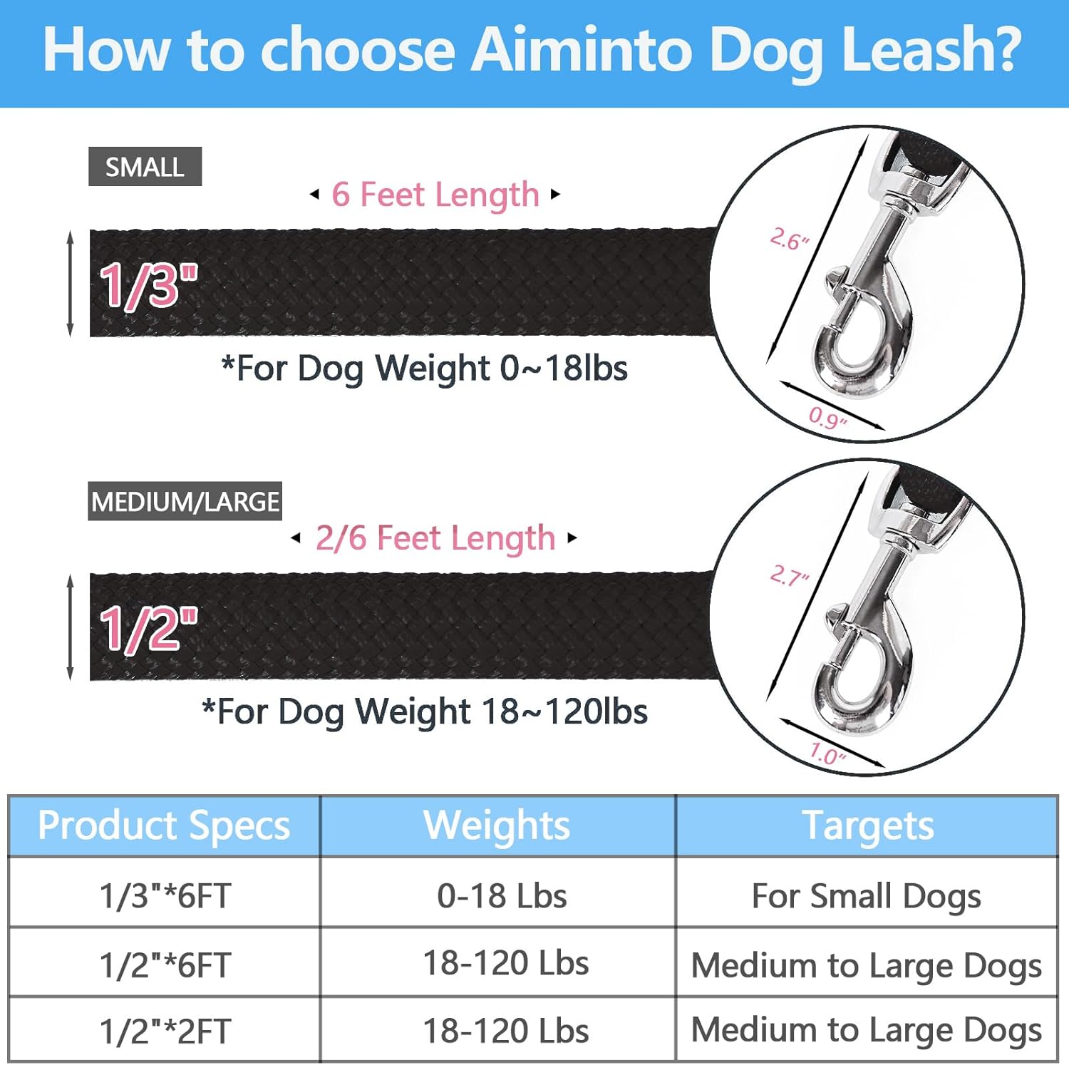 Aiminto premium training lead highlighting the advanced easy-snap metal clasp hardware.