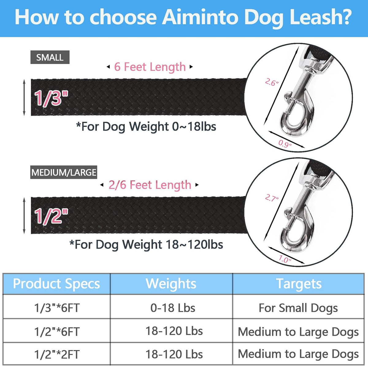 Aiminto premium training lead highlighting the advanced easy-snap metal clasp hardware.