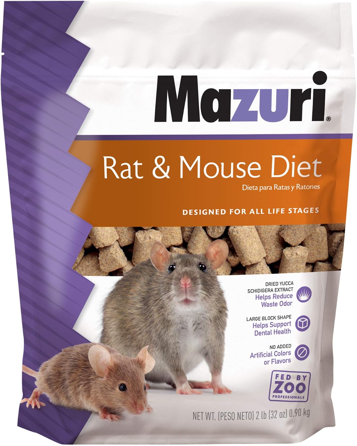 Mazuri pet rat and mouse food front view of premium two pound bag