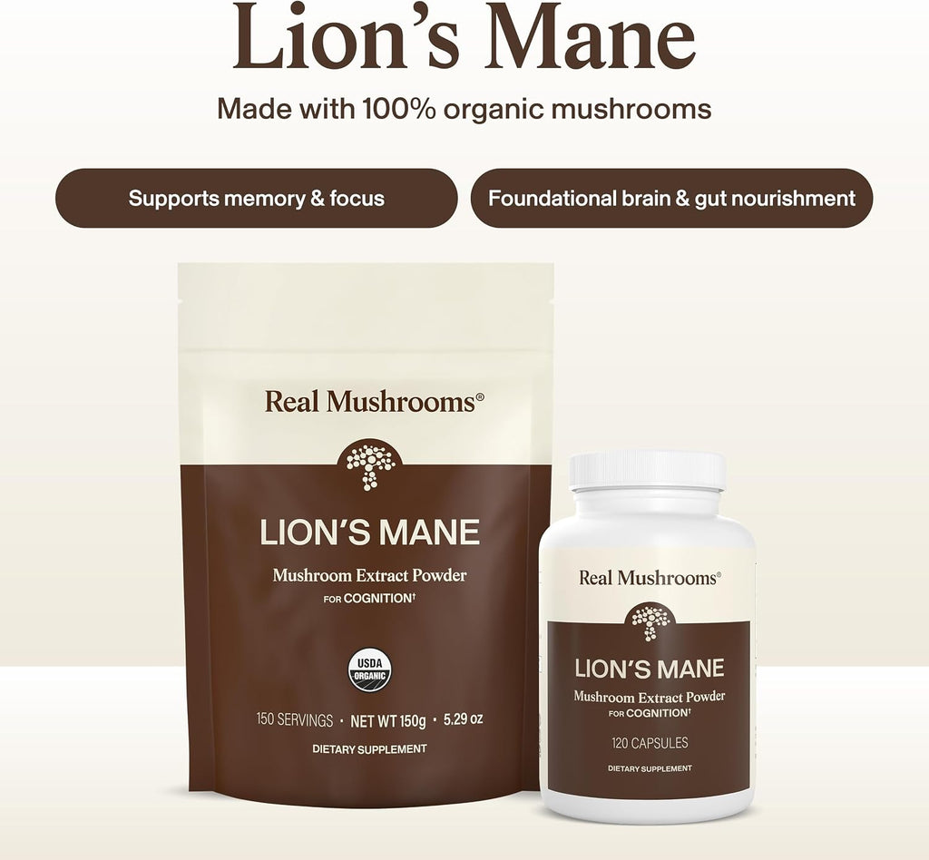 Real Mushrooms Lion's Mane Capsules, Brain, Focus and Cognition, 120ct - Image 4