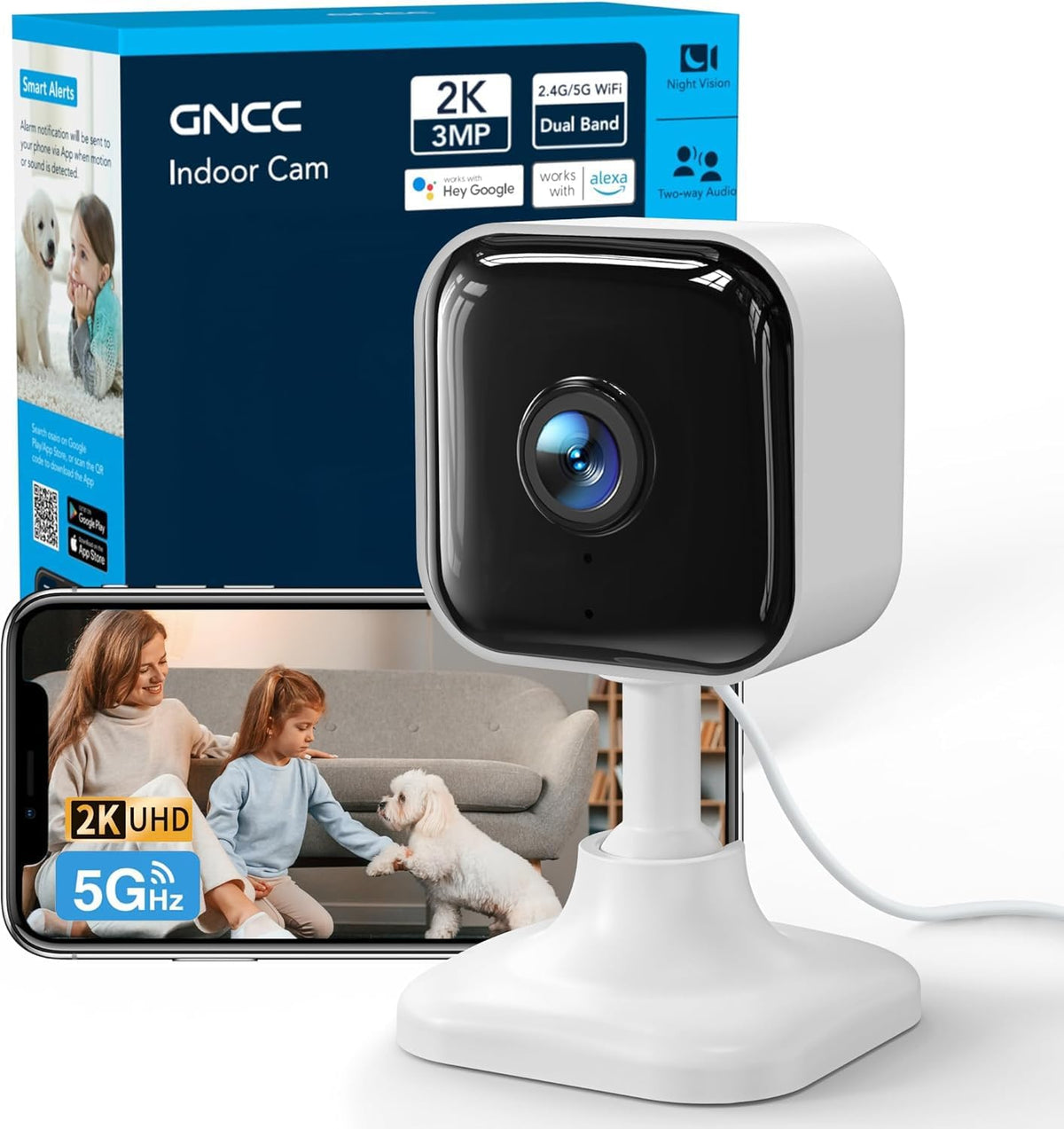 GNCC 2K Indoor Cameras for Home Security with Phone App, 2.4G/5G Mini Pet Cam w/Human/Motion/Sound Detection, Compatible with Alexa, Cloud Storage Optional, Fixed View, Plug-in, 2 Pack - Image 12