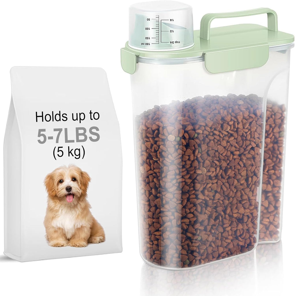 Leawalk 5-7 Pounds Pet Food Storage Container front view with green lid