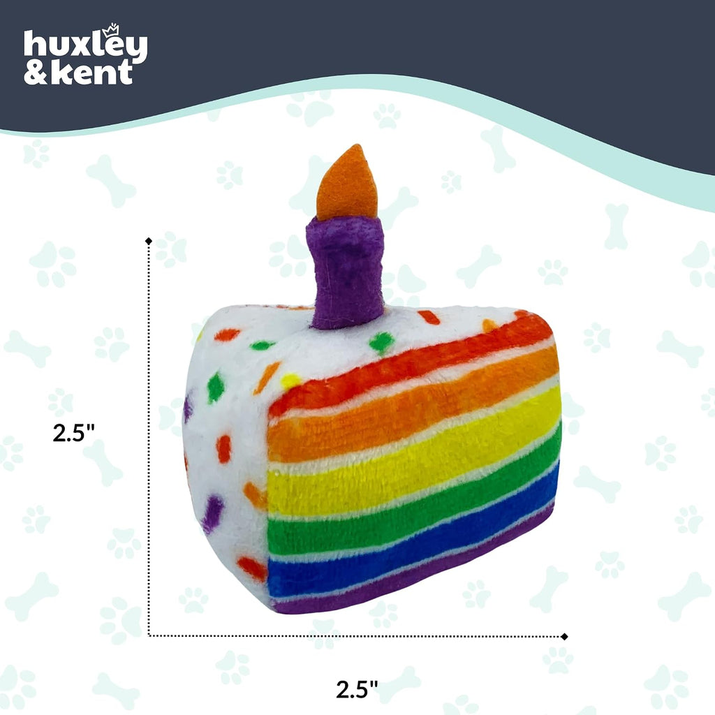 Top view of the realistic funfetti cake slice design with festive rainbow colors for pet play.