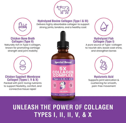 Imported USA multi collagen dog supplement ingredient facts highlighting five collagen types