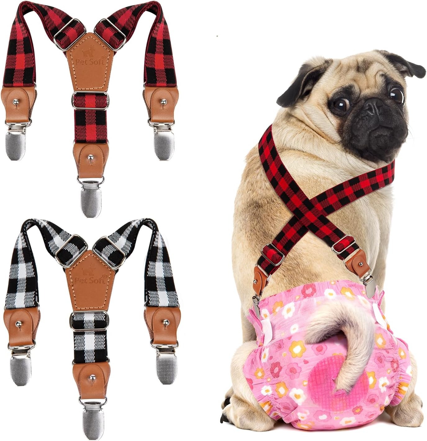 Pet Soft Dog Suspenders 2 Pieces Female Dog Diaper Suspenders for Dogs Diaper Keeper Suspender for Skirt, Dress, Diapers (Black & Pink, XS/S) - Image 11