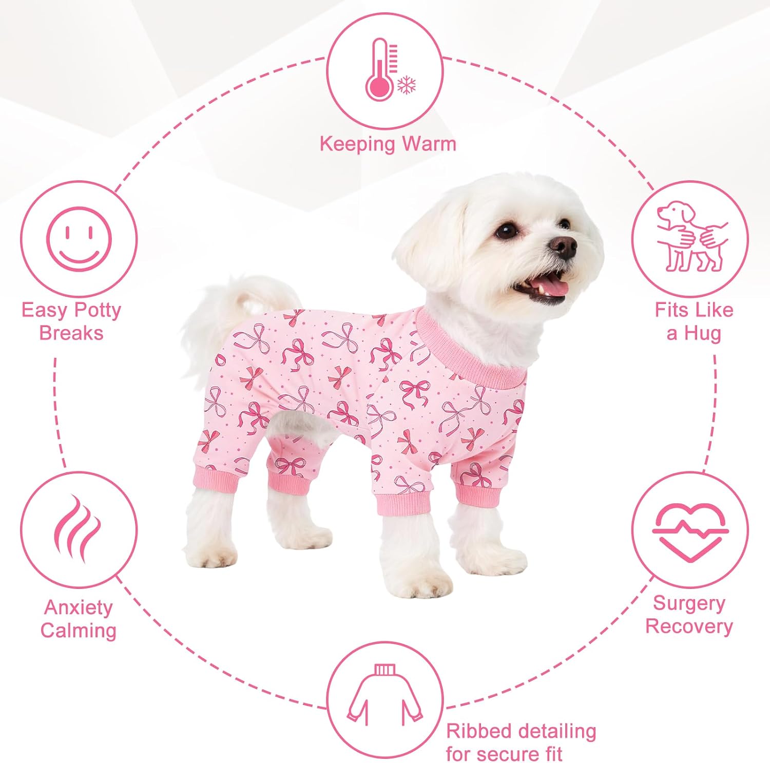 Back view of lightweight four way stretch pink dog pajamas.