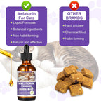 Bacon-flavored cat sleep aid bottle demonstrating ease of mixing with pet food