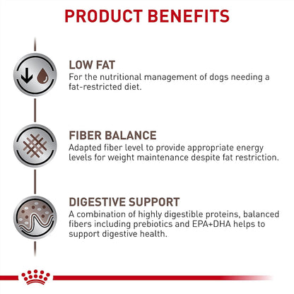 Close up of the nutritional facts and ingredient list on the Royal Canin veterinary diet dog food bag.
