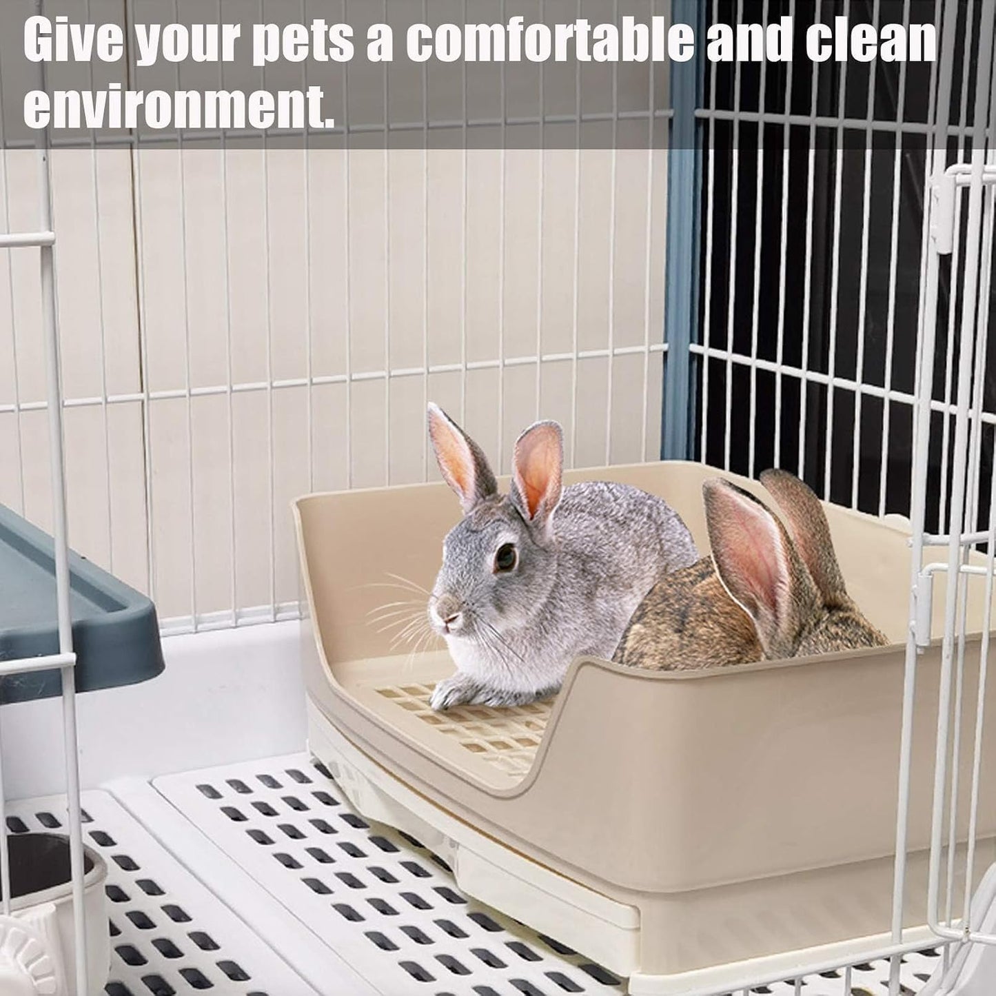Kathson litter box secured to wire cage wall