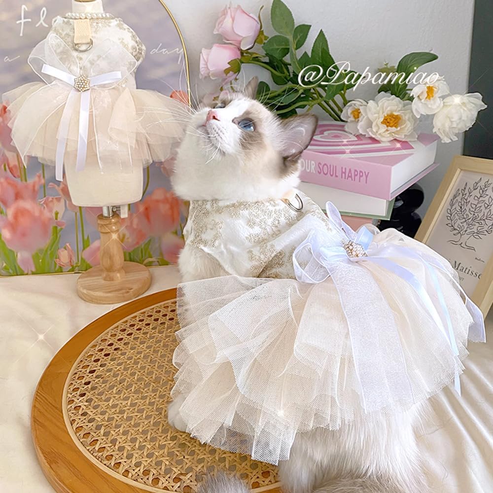 Side profile of a small puppy wearing the ANIAC princess wedding tutu.