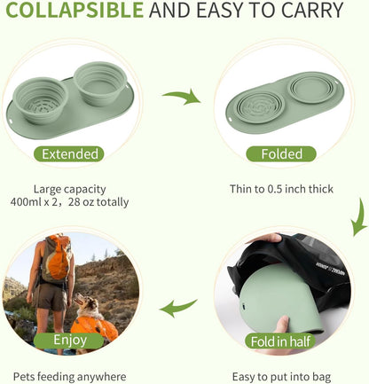 Foldable non slip dog water and food bowl top view