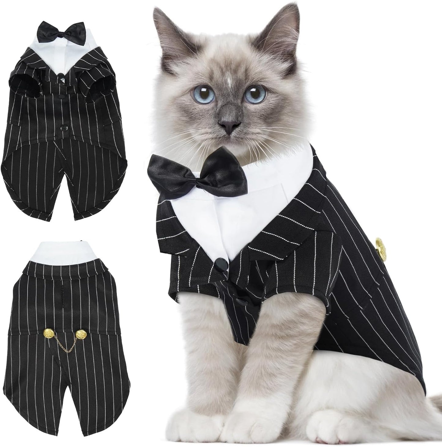 DENTRUN Cat Tuxedo Outfit, Sphynx Cat Costume Formal Suit with Bow Tie, Stylish Cat Shirt Fashion Apparel Fancy Clothes, Kitten Formal Attire Wedding Onesie Costume for Cats Only - Image 9
