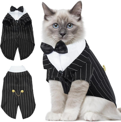 DENTRUN Cat Tuxedo Outfit, Sphynx Cat Costume Formal Suit with Bow Tie, Stylish Cat Shirt Fashion Apparel Fancy Clothes, Kitten Formal Attire Wedding Onesie Costume for Cats Only - Image 9
