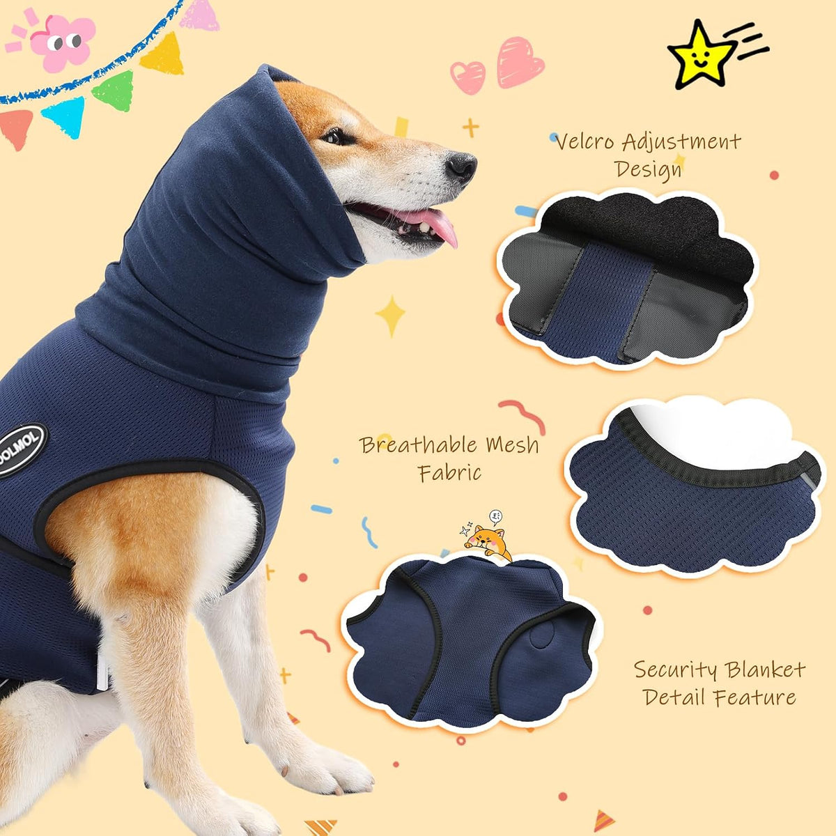 Adjustable velcro straps on Aoolmol dog anxiety wrap