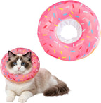 Adjustable blue donut cone protecting a small cat from scratching
