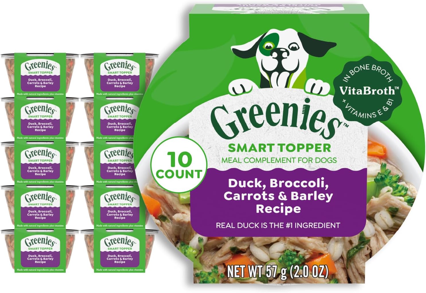 Greenies Smart Topper High Protein Wet Mix-in for Dogs, Chicken, Peas, Apples, and Brown Rice Recipe & Duck, Broccoli, Carrots and Barley Recipe Variety Pack with Whole Grains, 8 Trays of 2 oz. - Image 13