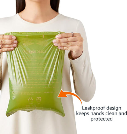 Close up of 13 by 9 inch green pet waste bag demonstrating generous hand coverage