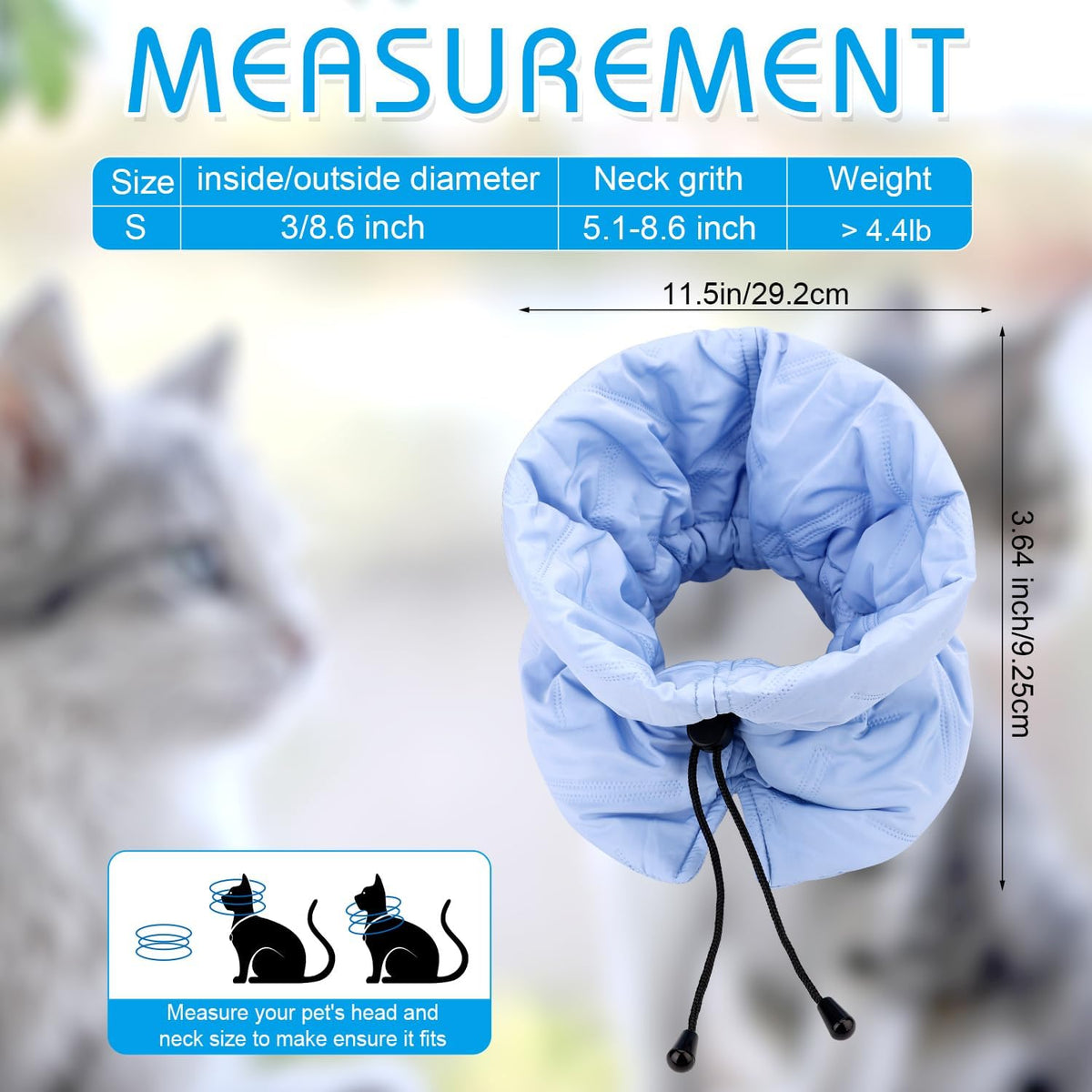 Blue soft pet cone collar showing the adjustable drawstring closure