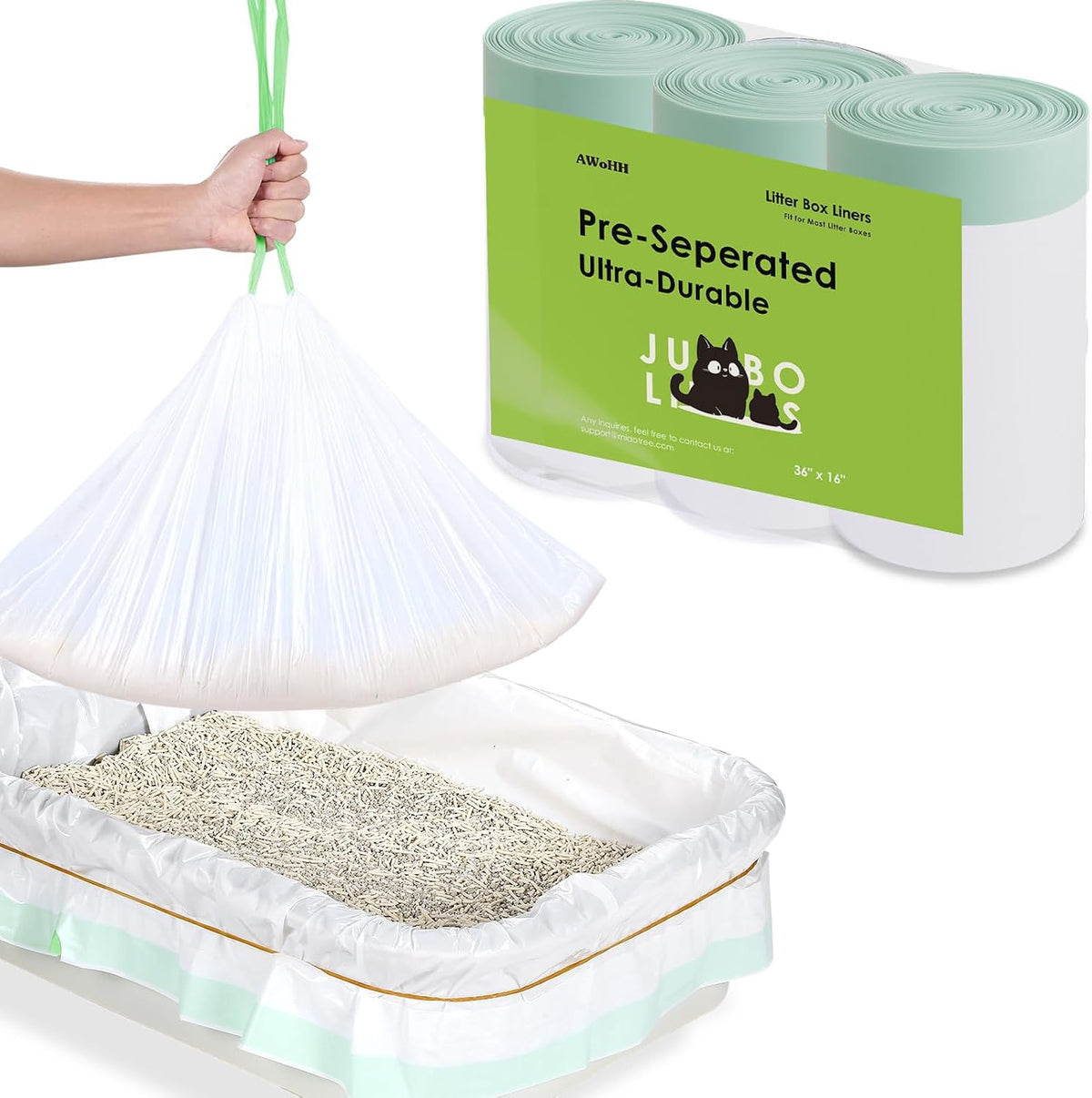 Cat Litter Box Liners [30 Count]-Large/Jumbo 37"x16" | Heavy Duty Scratch Resistance Drawstring Cat Litter Bags-No Tearing Needed-70% Recycled Ocean Plastic - Image 11