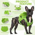 Adjustable pet self carrier bag green frog design close up.