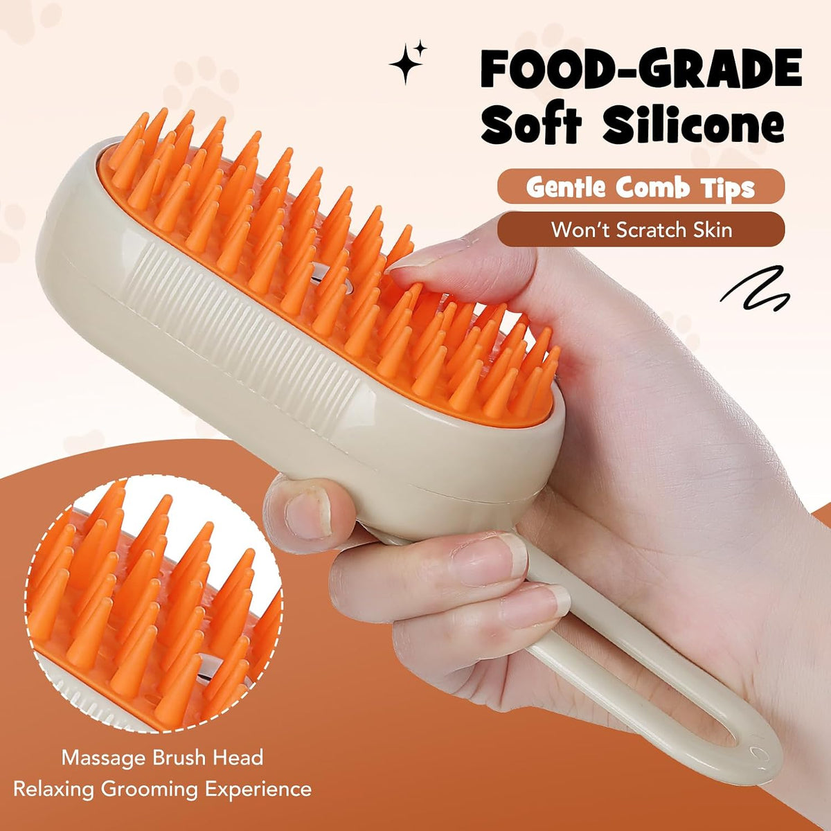 Linfox cat steam brush showing the rechargeable mist spray feature
