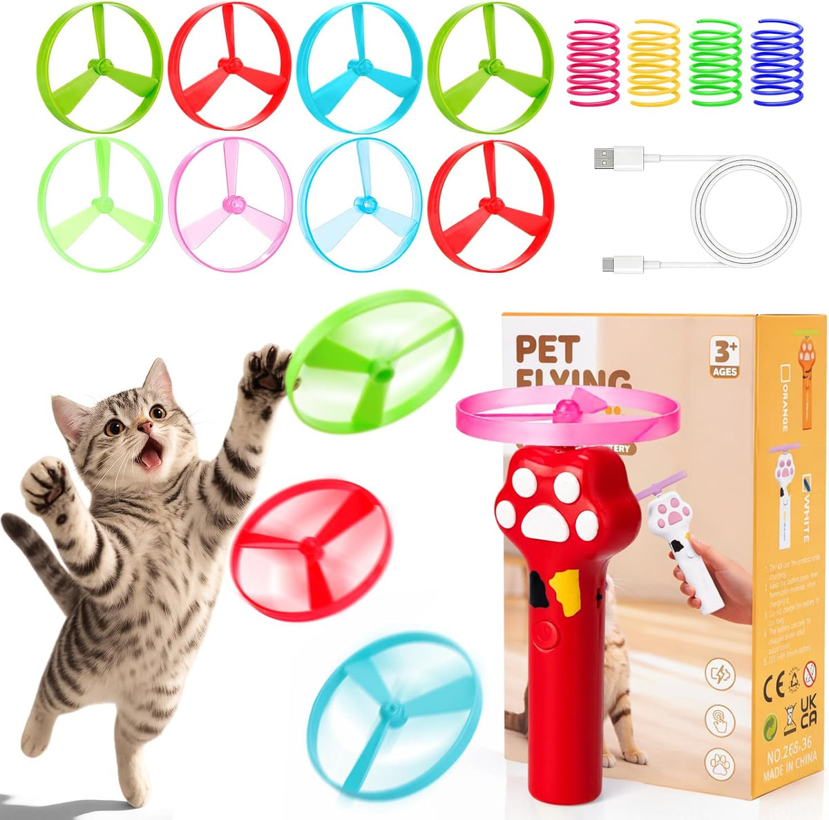 BABORUI Cat Toy Disc Launcher, Rechargeable Interactive Cat Fetch Toy Launcher with 8 Flying Discs, Flying Enrichment Toys for Indoor Bored Kittens & Adult Cats (Yellow) - Image 9