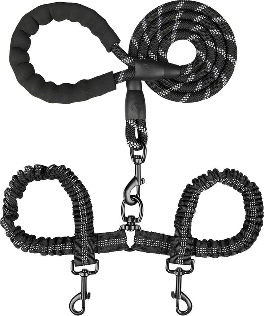 MingXpets double dog leash front view premium dual leash for two dogs walking
