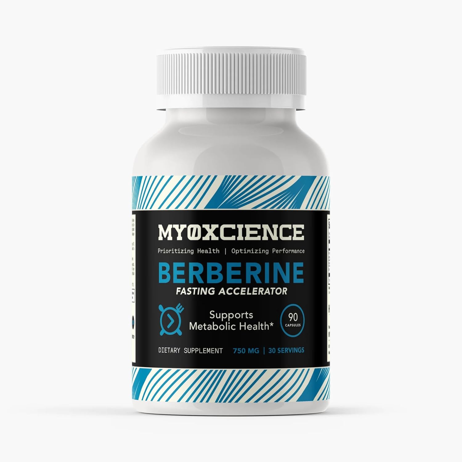MYOXCIENCE Berberine Fasting Accelerator 90 capsules bottle front view for metabolic support.
