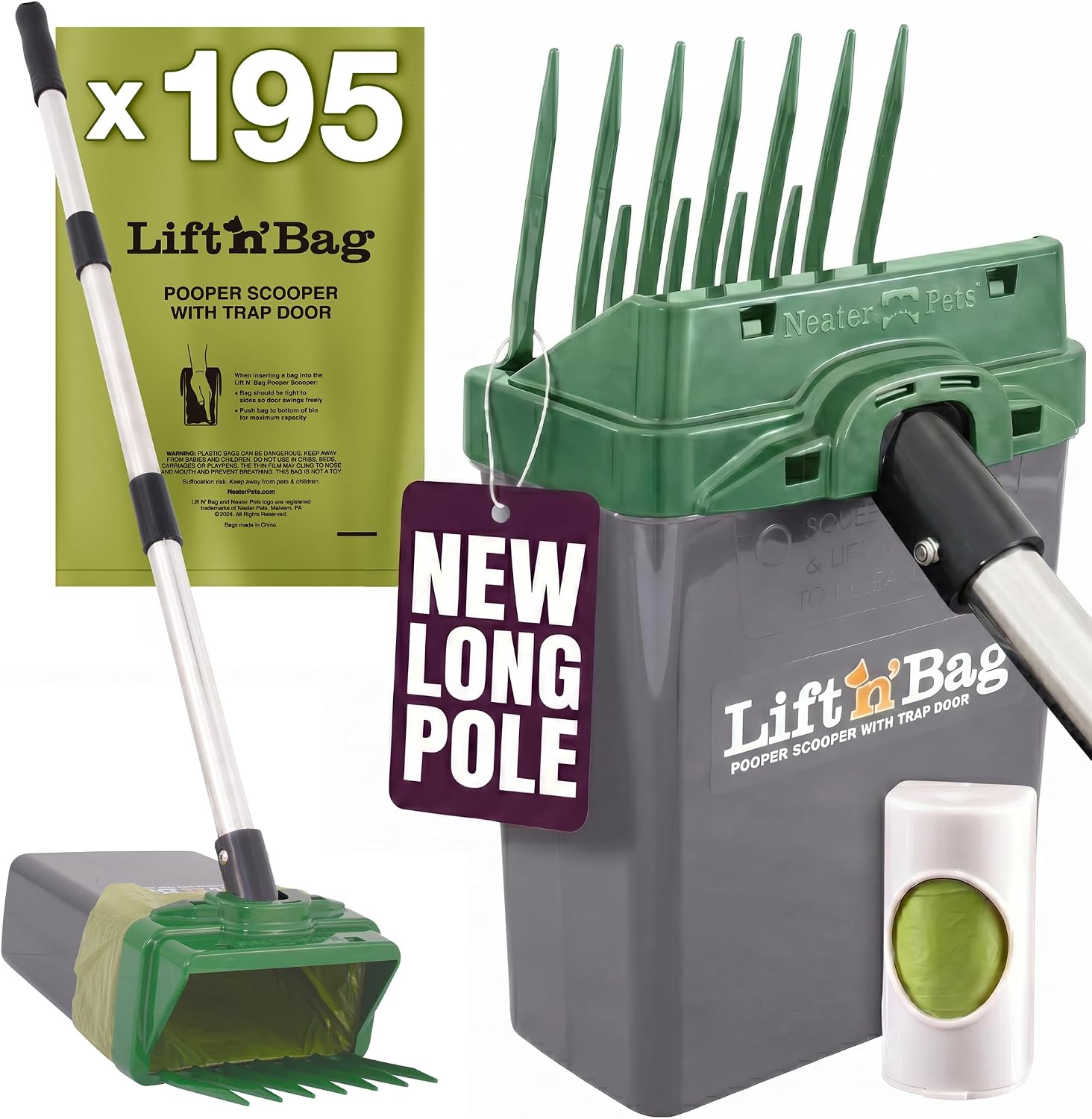 Neater Pet Brands Lift N' Bag 2.0 Dog Pooper Scooper with Bag Attachment & 31" Pole for Small to Large Dogs, New Longer Pole, 15 Refill Bags, Heavy Duty Dog Poop Scooper for Yard, One-Hand Use - Image 11