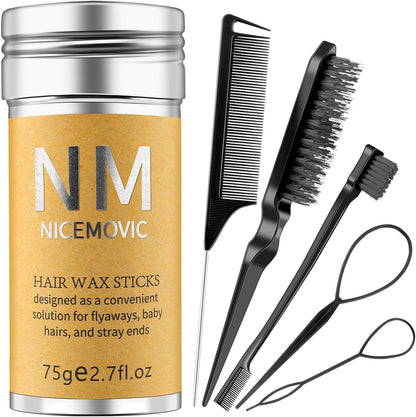 NICEMOVIC hair wax stick set front view showing the yellow styling tube