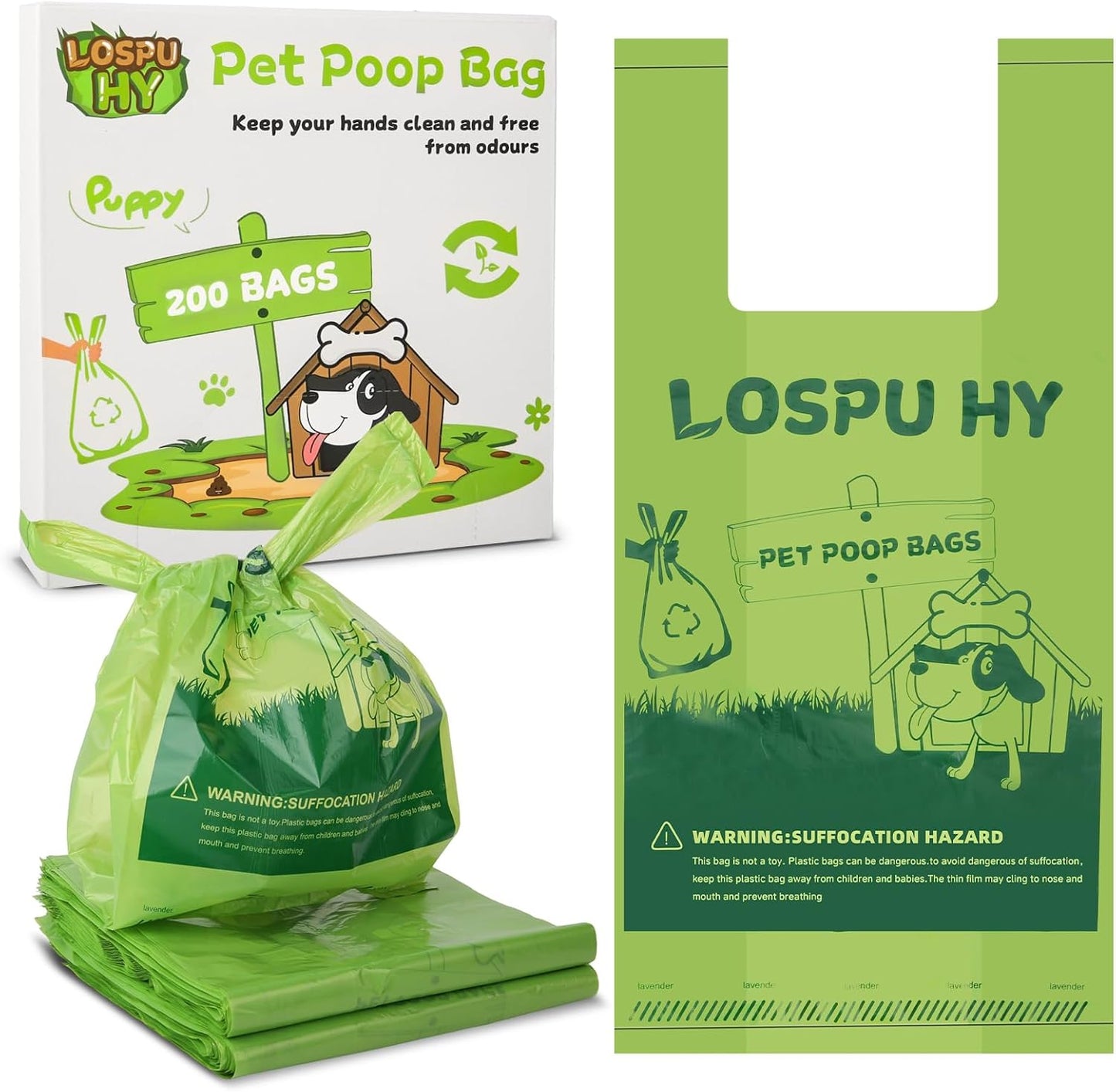 Lospu HY dog poop bags front view showcasing packaging box