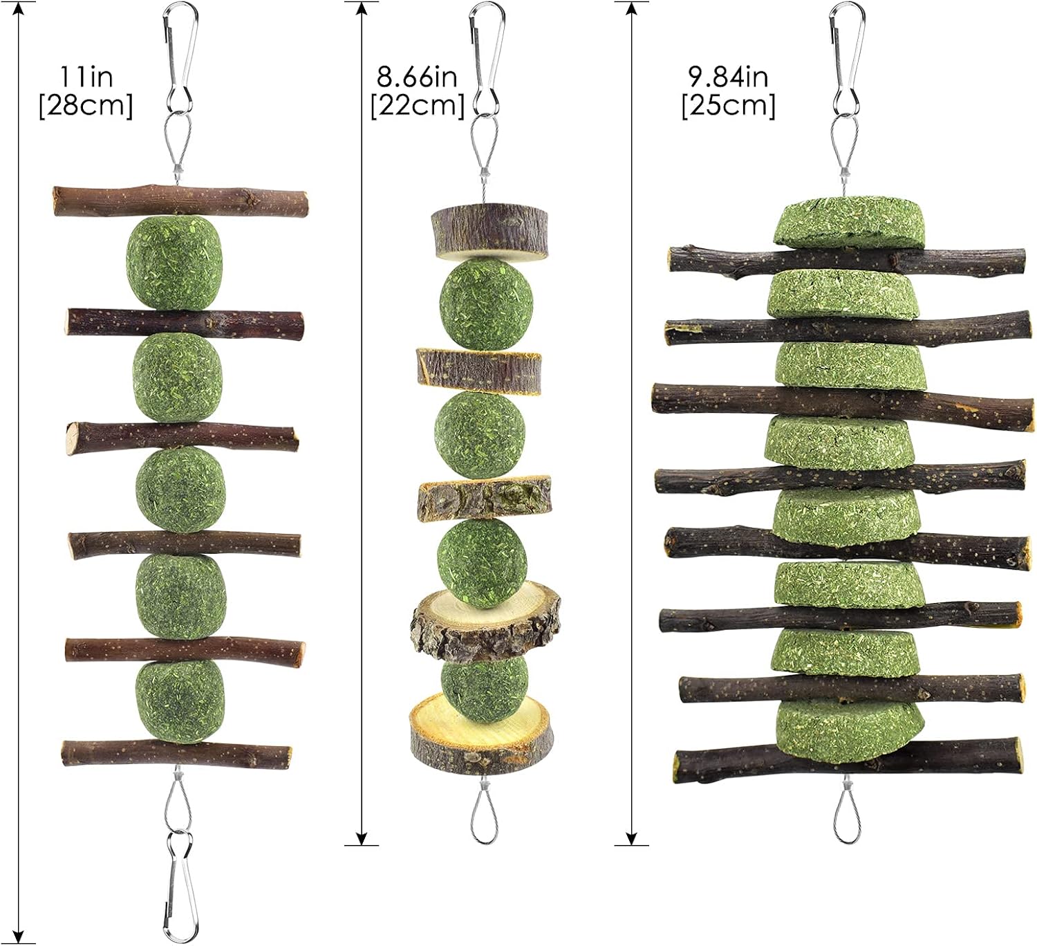 Natural apple wood sticks and Timothy grass cake treats closeup