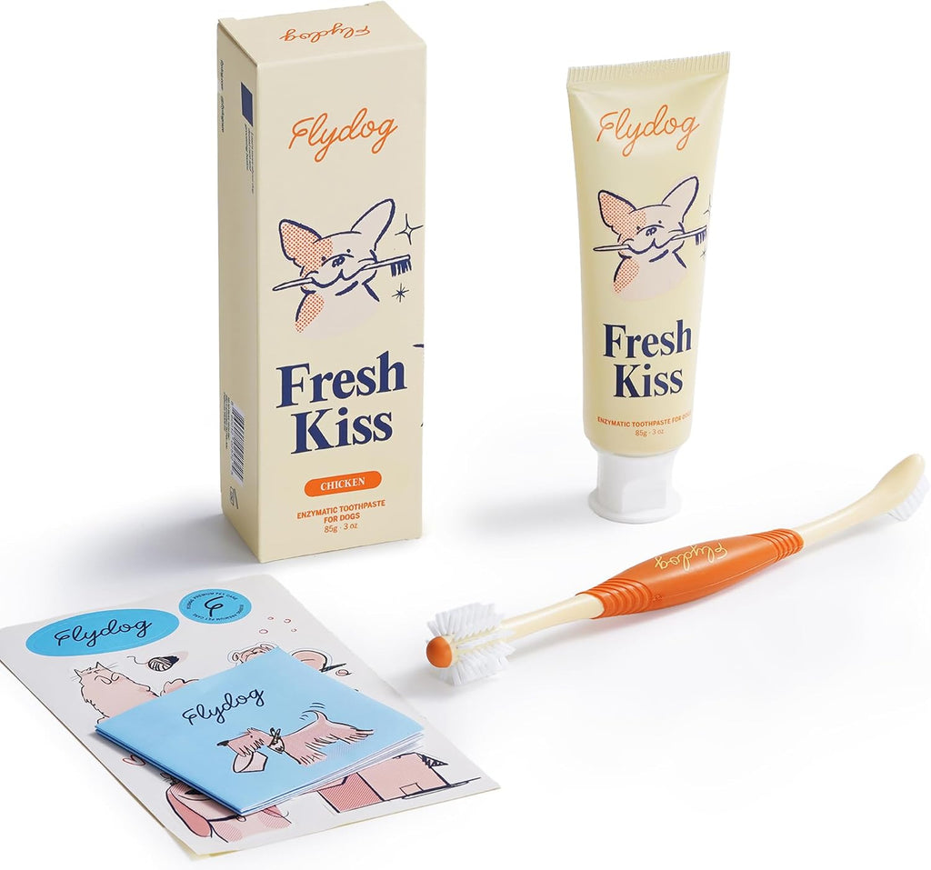 Flydog Fresh Kiss Dog Tooth Brushing Kit, Enzymatic Dog Toothbrush and Toothpaste- Vet Approved Formula, Breath Freshener & Tartar Remover, 360 degrees Toothbrush for All Round Cleaning (Mild Mint) - Image 9