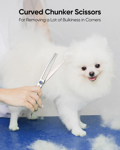 Complete packaging view of the imported ULG authentic pet grooming thinning shears set